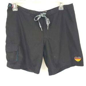 Roxy Black Shorts with Zebra Print Drawstring and Roxy Heart on Leg